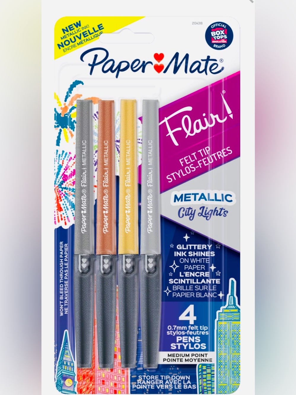 New 2 Packages Paper Mate Flair Felt Tip “Metallic City Lights” Flairs Mexico